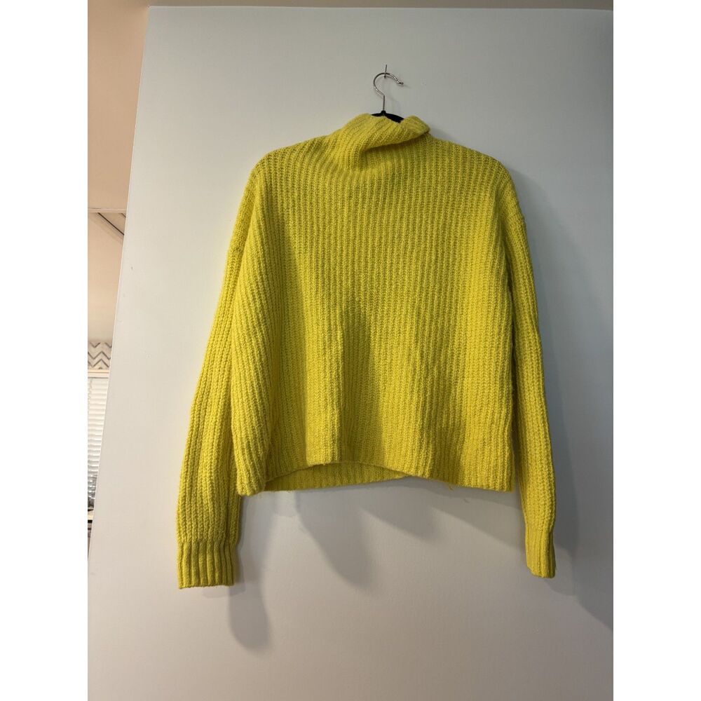 Anthropologie Funnel Neck Mock Neck Neon Yellow Pullover Sweater S